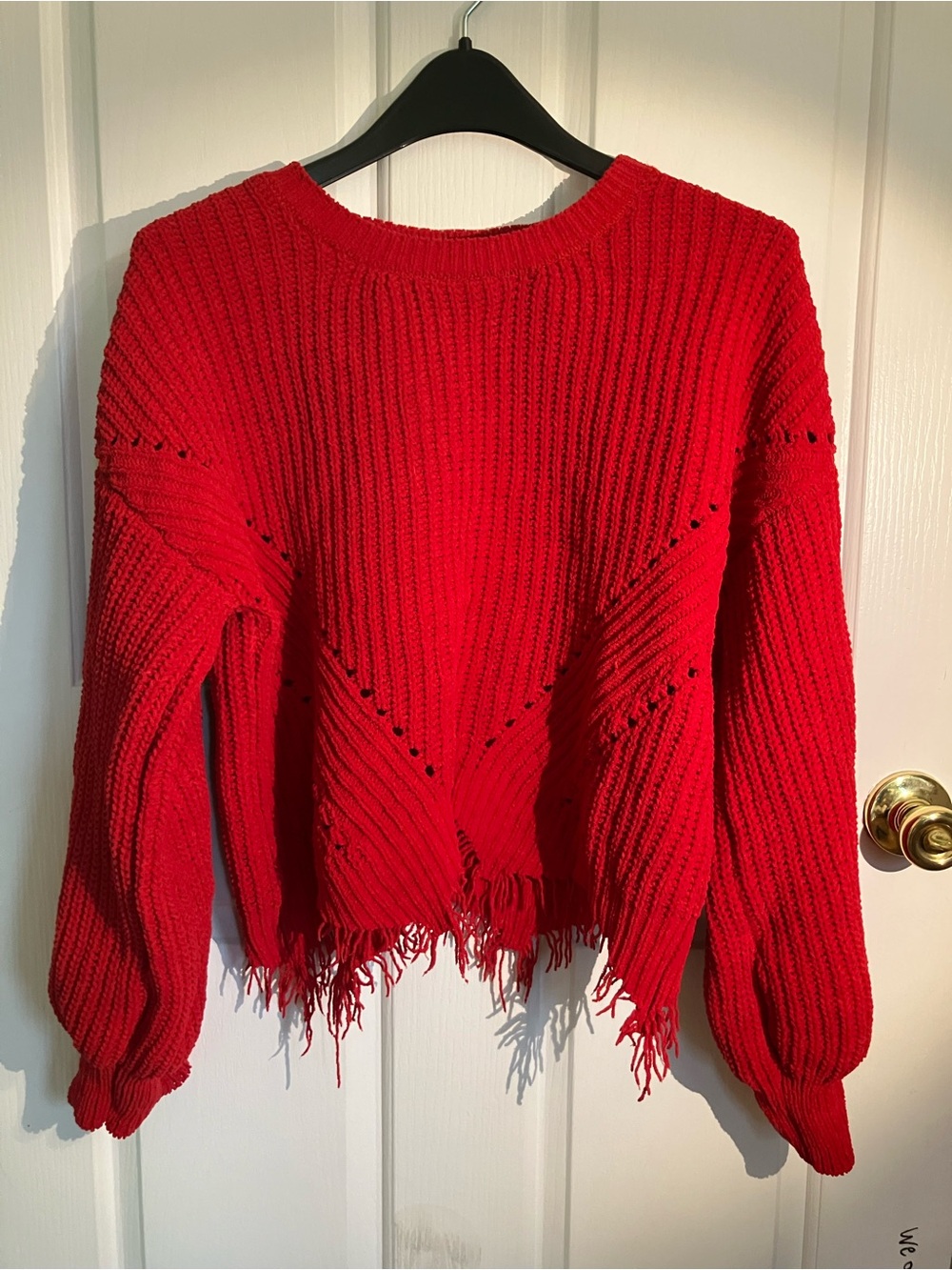 No Boundaries Red Distressed Crew Neck Sweater